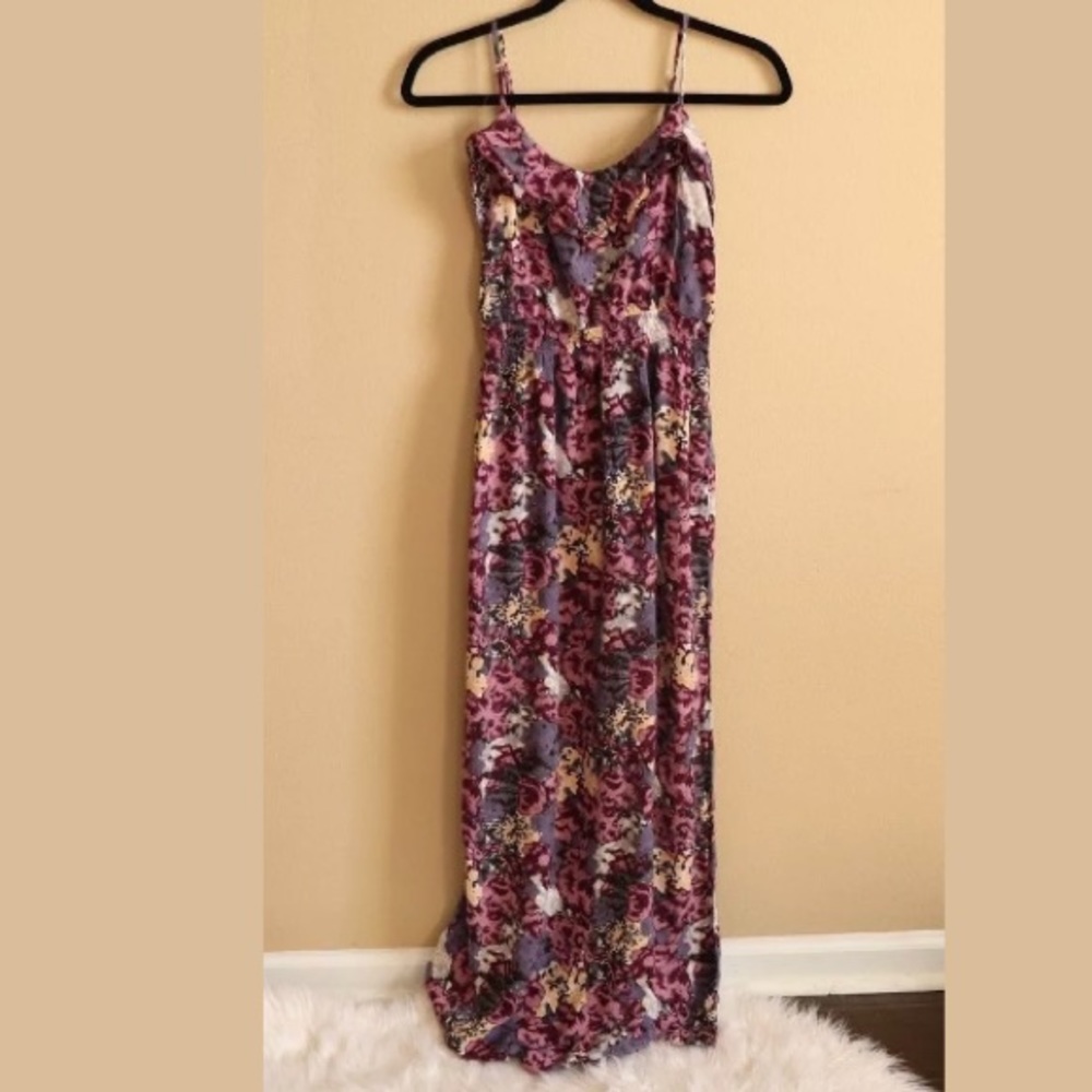 Floral water color ruffled maxi dress